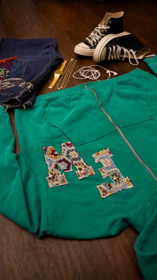 Green FW Letterman Zip-Up